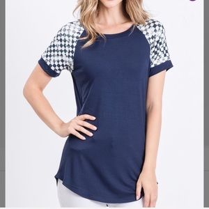 Navy & Ivory Checkerboard Contrast SS Tee, M